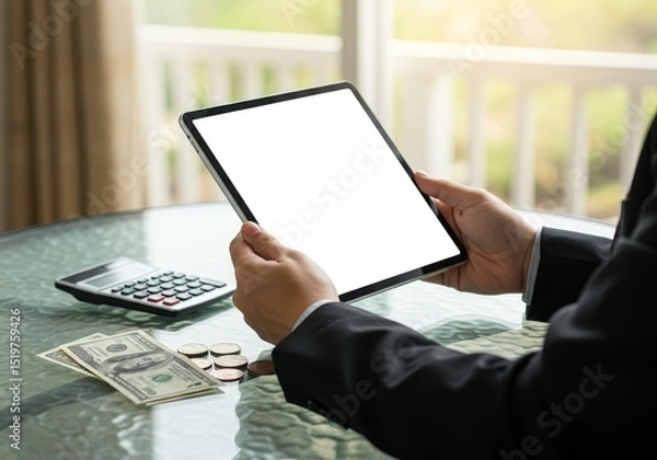 Fototapeta Businessman Using Tablet Device – Close-up Mockup