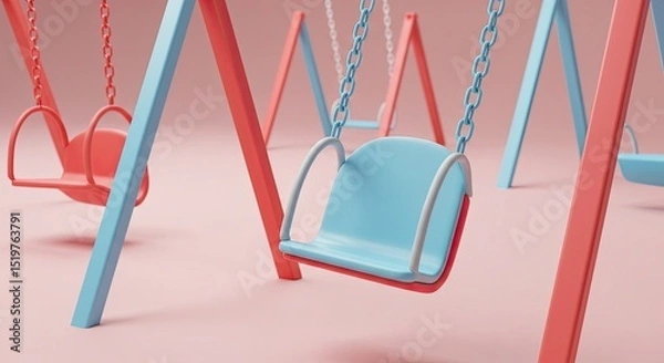 Fototapeta Empty swing set in a quiet park, an illustration of childhood and solitude
