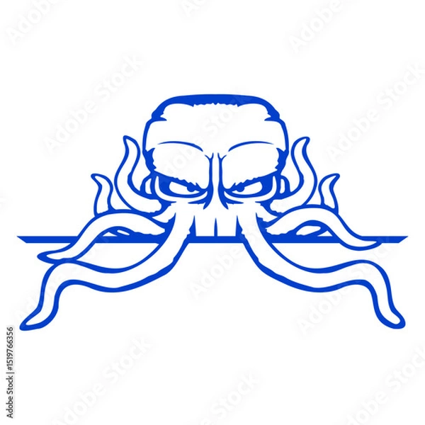 Obraz Octopus hiding bag behind wall fence alien cool Isolated Vector Graphic Design Illustration
