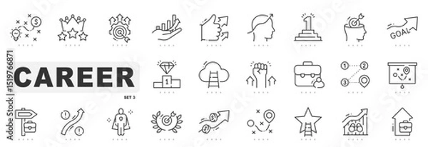 Fototapeta Set of career related line icons. Business, success, arrow, goal etc. Editable stroke. Set 3