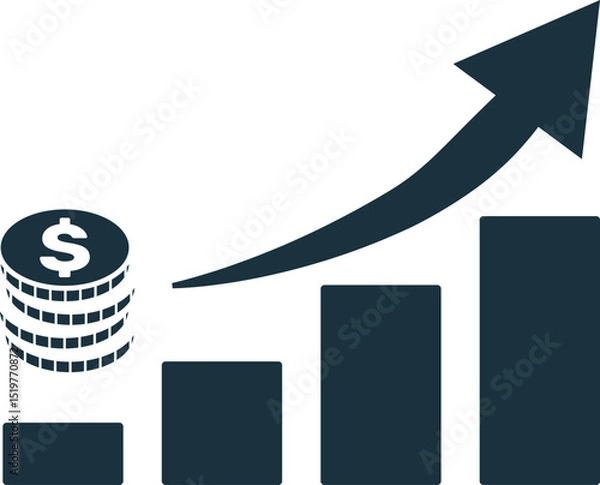 Fototapeta Growing bar graph and rising arrow representing increasing profits