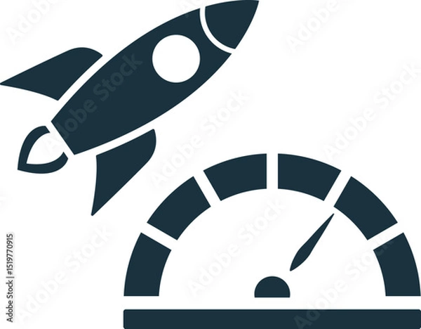 Fototapeta Rocket launch with speedometer, boosting business performance and growth