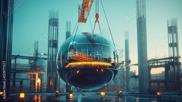 Obraz Futuristic Sphere Construction, Cyberpunk Cityscape
