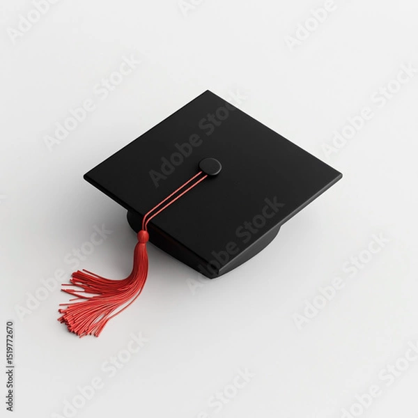 Obraz 3d render of a graduation mortarboard with red tassel on a clean white background celebrating academic achievement and higher education