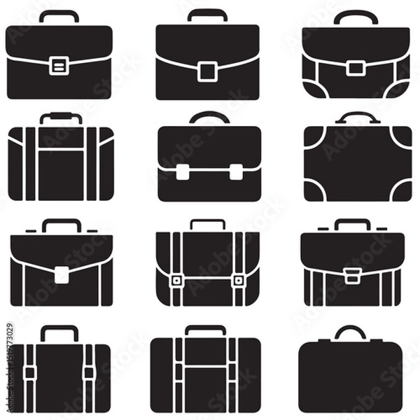 Obraz Black Briefcase Icons Set, Outline Briefcase Icons Set for Business, 