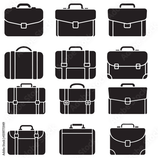 Obraz Black Briefcase Icons Set, Outline Briefcase Icons Set for Business, 