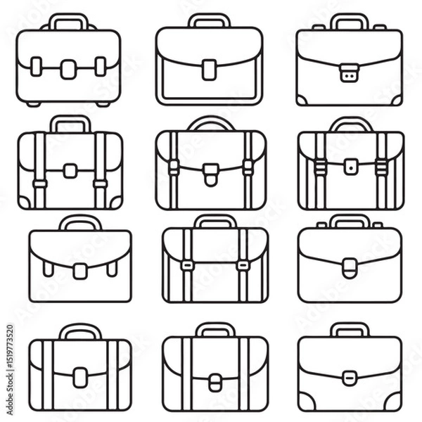 Obraz Black Briefcase Icons Set, Outline Briefcase Icons Set for Business, 
