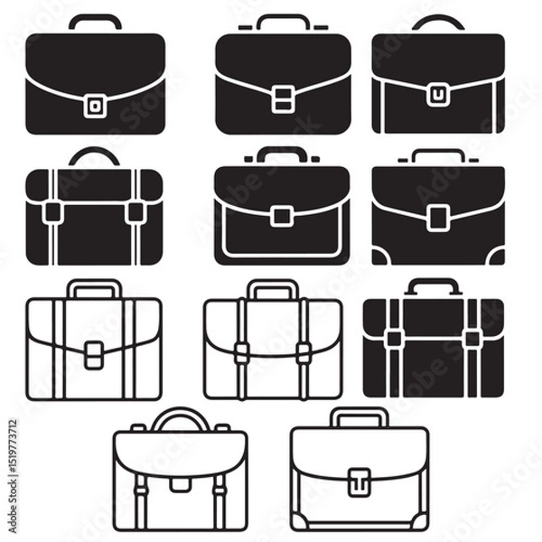 Obraz Black Briefcase Icons Set, Outline Briefcase Icons Set for Business, 