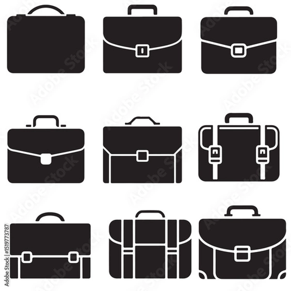 Obraz Black Briefcase Icons Set, Outline Briefcase Icons Set for Business, 