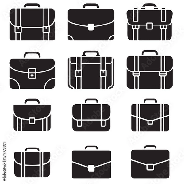 Obraz Black Briefcase Icons Set, Outline Briefcase Icons Set for Business, 