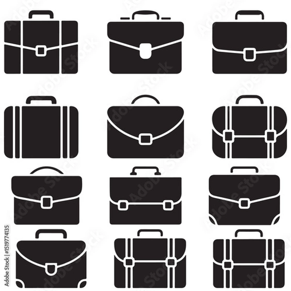 Obraz Black Briefcase Icons Set, Outline Briefcase Icons Set for Business, 