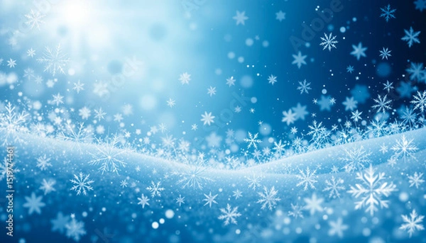 Fototapeta Winter snowflake background with blue to white gradient and sparkling details