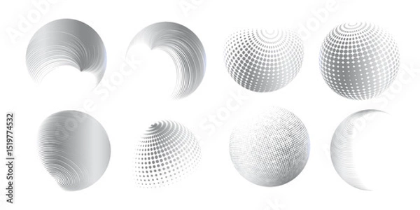 Fototapeta Contemporary set of halftone rounded 3d figures.