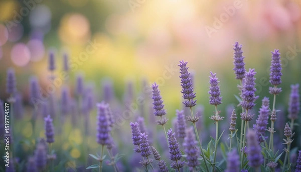 Fototapeta Blooming lavender flowers in soft focus with natural blurred background, panoramic view