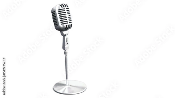 Obraz Vintage microphone on a stand against a black background.