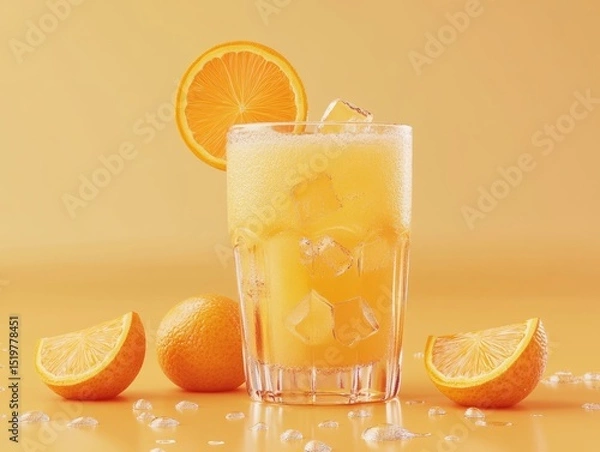 Obraz A glass of fresh orange juice with an isolated zesty orange background