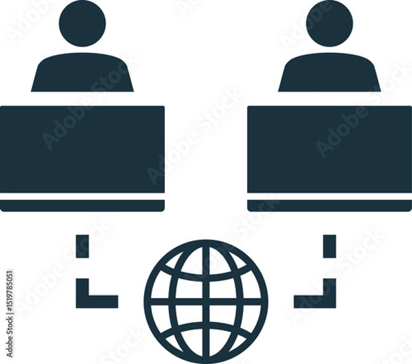Fototapeta Office workers connecting through global network, illustrating remote collaboration and communication
