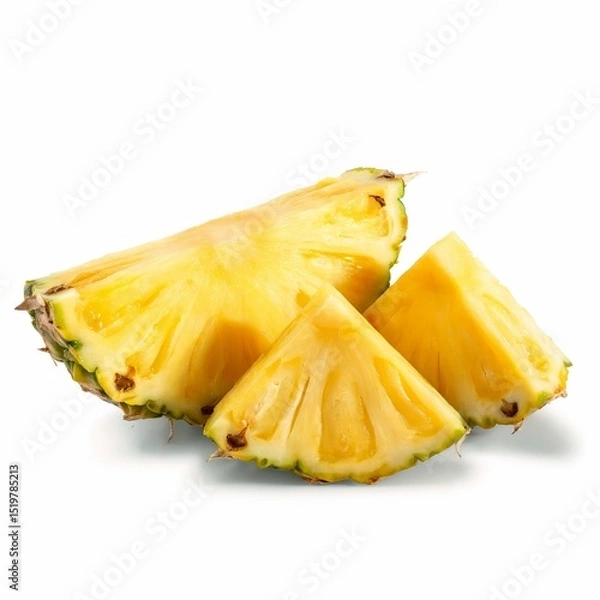 Obraz Three juicy pineapple slices arranged in a natural layout, showcasing their bright yellow color and fibrous texture.