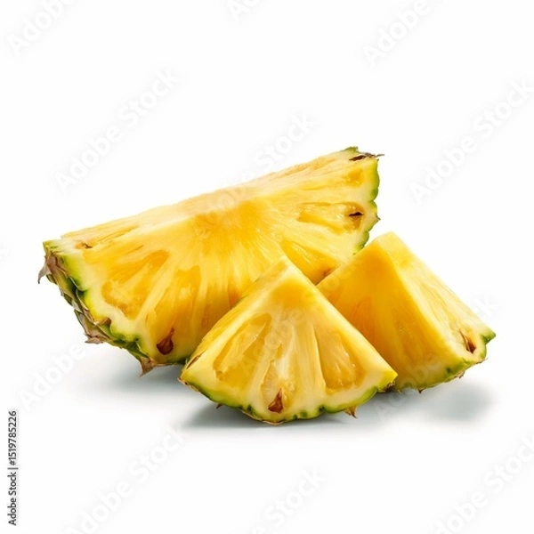 Obraz Three juicy pineapple slices arranged in a natural layout, showcasing their bright yellow color and fibrous texture.