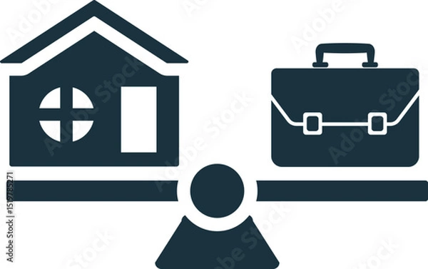 Fototapeta Work life balance comparing house and briefcase on scale icon