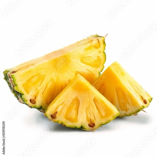 Obraz Three juicy pineapple slices arranged in a natural layout, showcasing their bright yellow color and fibrous texture.