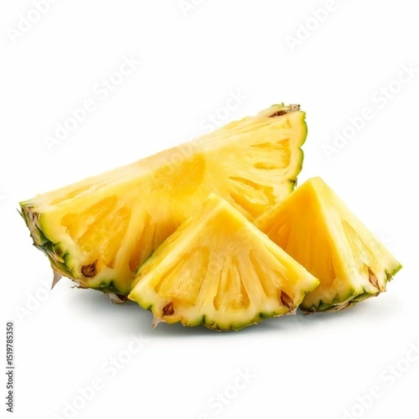 Obraz Three juicy pineapple slices arranged in a natural layout, showcasing their bright yellow color and fibrous texture.