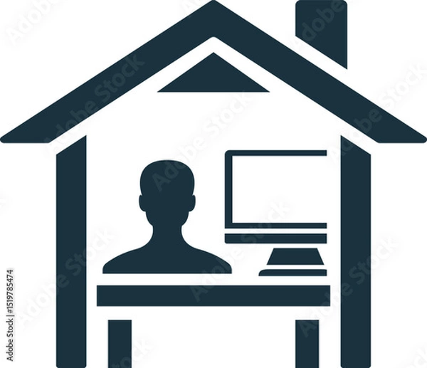 Fototapeta Freelancer working from home using computer inside house icon