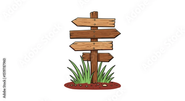 Fototapeta Directional wood signpost with grass guide