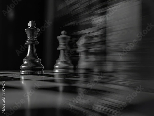 Obraz Close-up of a chess piece with a blurred chessboard in play