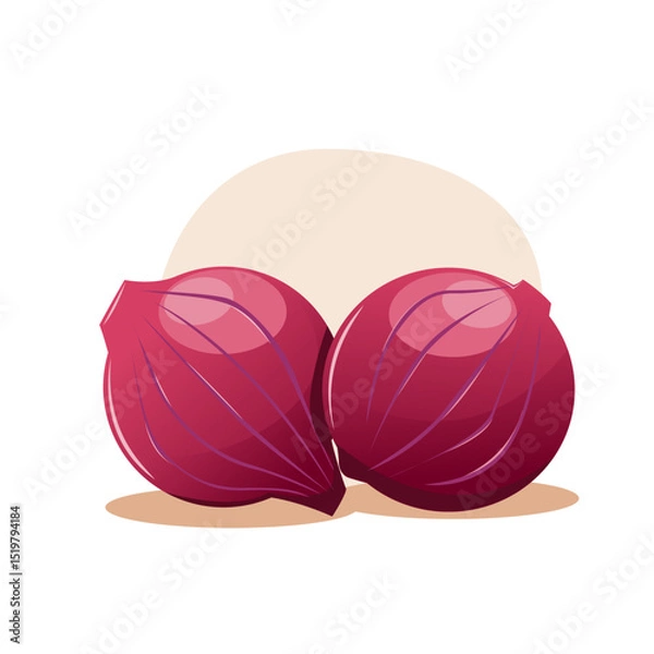 Fototapeta Onions slices with smooth background, onion flat illustration