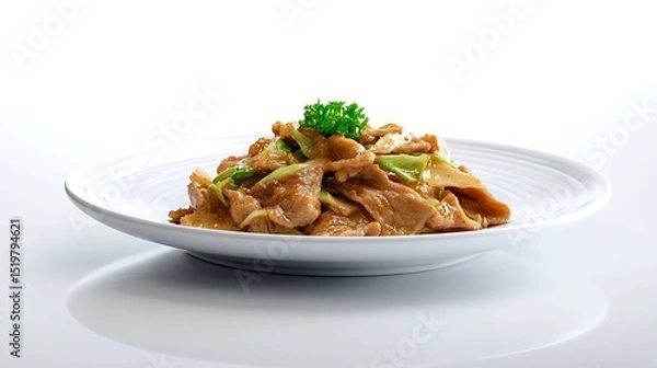 Fototapeta 香ばしいタレの豚肉炒めとキャベツの盛り合わせ