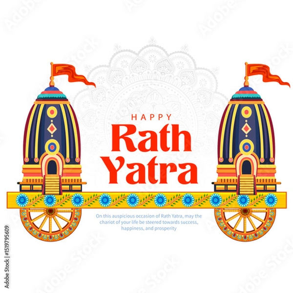 Obraz Chariot of Lord Jagannath, Balabhadra and Subhadra on annual Rathayatra in Odisha festival background