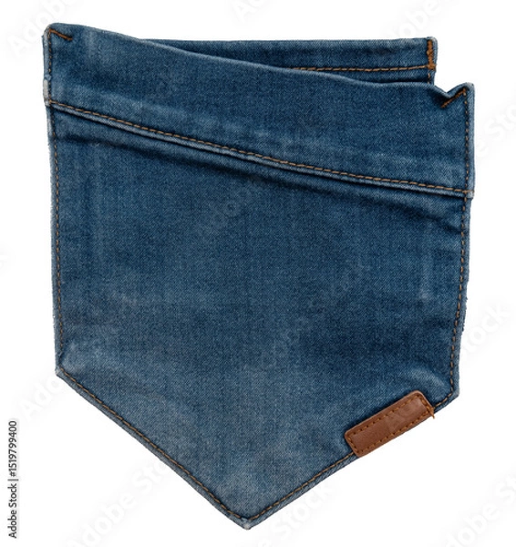 Fototapeta Piece of torn denim on a white background. Denim texture. Pocket