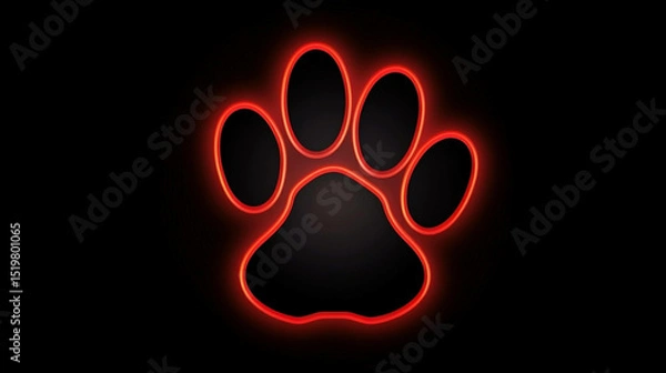 Fototapeta Glowing Red Neon Paw Print Design  Perfect for Pet-Related Projects and Designs