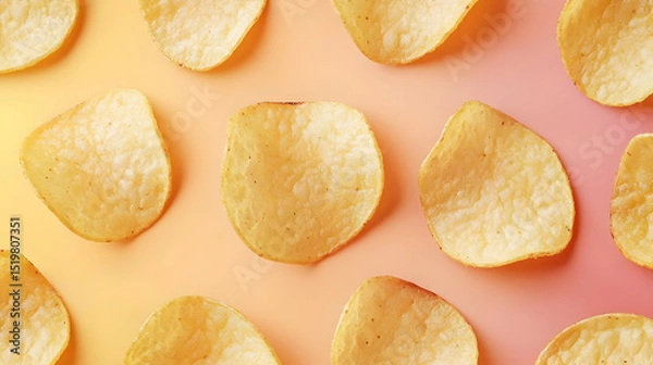 Fototapeta Golden Potato Chips Pattern On Gradient Background