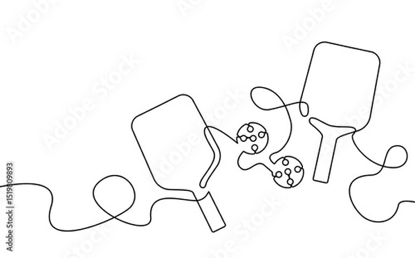 Fototapeta Pickleball. Vector illustration isolated on white background. Continuous line drawing style.