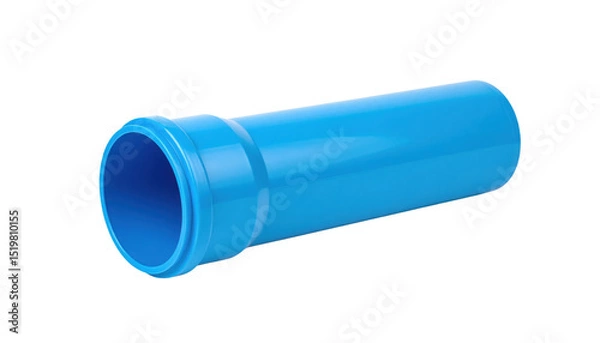 Fototapeta A blue cylindrical plastic pipe with a socket end, commonly used for plumbing or drainage systems.