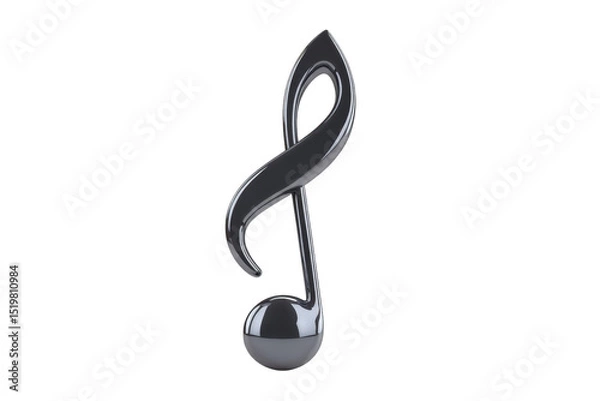 Fototapeta Sleek, glossy black musical note symbol stands out against plain background, representing music and creativity. shiny surface adds modern touch to this classic icon