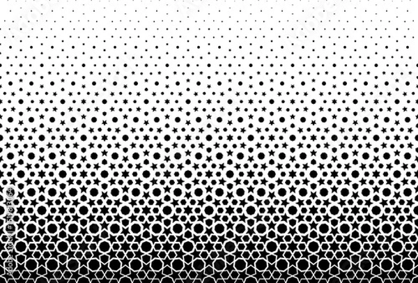Fototapeta Geometric pattern of black figures on a white background.Seamless in one direction.Option with an average fade out.The scale transformation method.