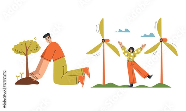 Obraz Sustainable Living The Importance of Planting Trees and Utilizing Clean Energy Sources