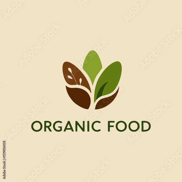Obraz A dynamic organic food logo design featuring a vibrant tree with fruits and vegetables, symbolizing health, growth, and a commitment to sustainable living in a colorful style.