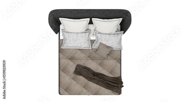 Fototapeta Bedroom model with wooden frame and soft and comfortable sponge material with white background