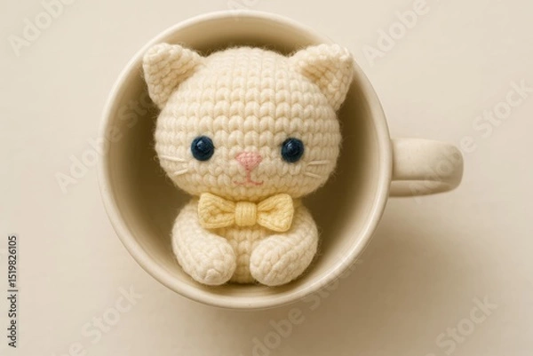 Obraz crochet kitten doll nestled in a small teacup