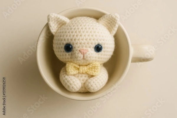 Obraz crochet kitten doll nestled in a small teacup