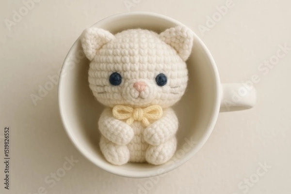 Obraz crochet kitten doll nestled in a small teacup