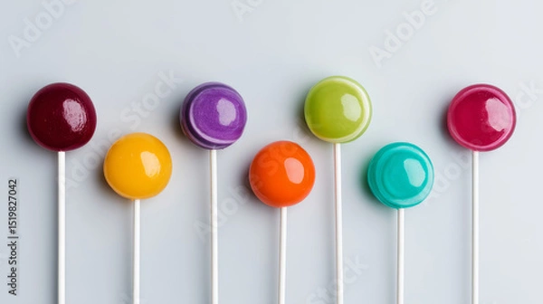 Fototapeta Minimalist background with colorful lollipops arranged symmetrically, flat lay