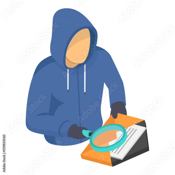Obraz Phishing emails or texts isometric Concept, social engineering attack or email scraping vector icon design, White Collar Crime symbol, Computer crime Sign, security breakers stock illustration, 