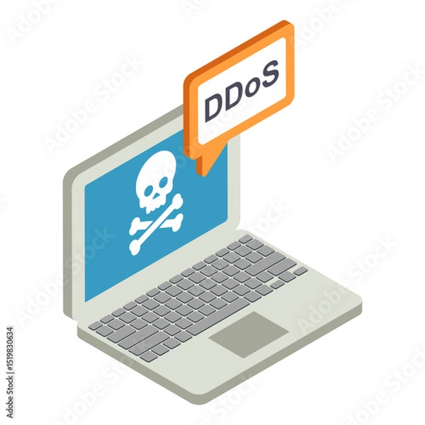 Obraz DDos Attack to Server By Hacker isometric Concept, perpetrator seeks to make a machine unavailable vector icon design, White Collar Crime symbol, Computer crime Sign, security breakers stock illustrat