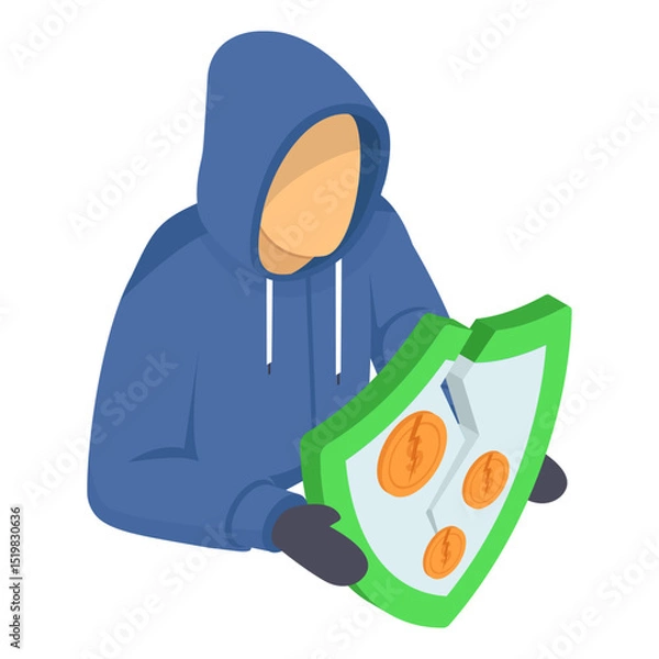 Obraz Malicious Hacker isometric Concept, breaking security shield vector icon design, White Collar Crime symbol, Computer crime Sign, security breakers stock illustration