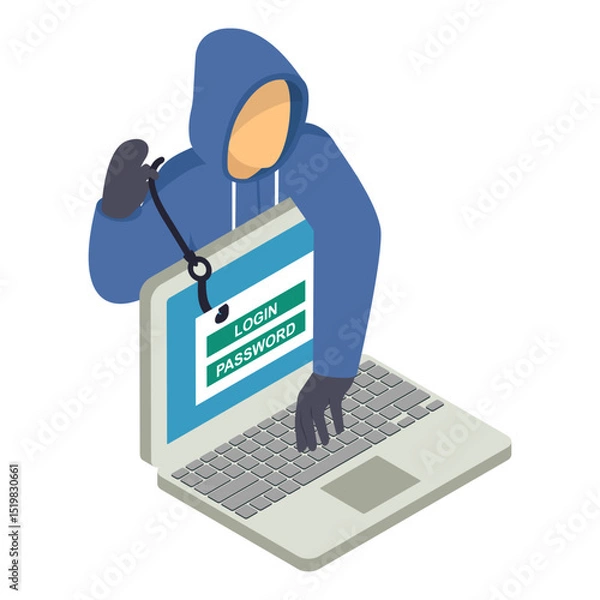 Obraz Session hijacking isometric Concept, hackers attempt to steal valuable information vector icon design, White Collar Crime symbol, Computer crime Sign, security breakers stock illustration